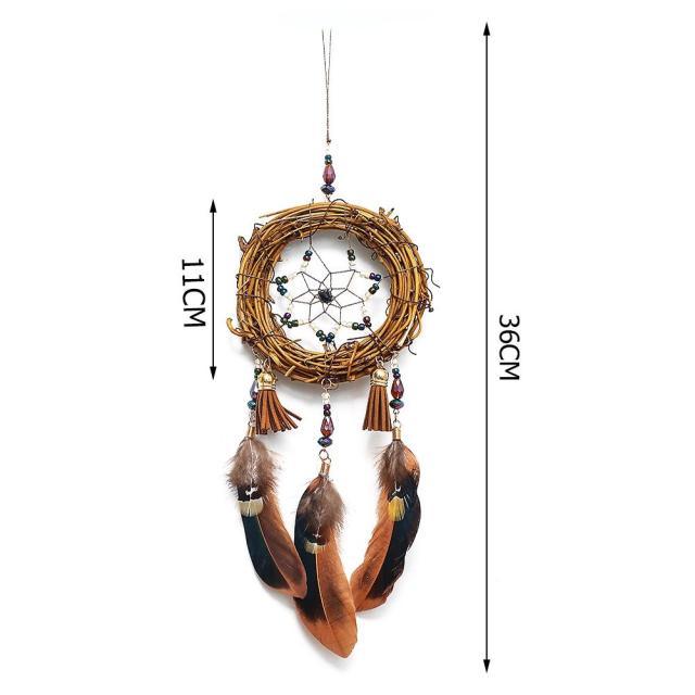 Romantic Dream Catcher Tree of Life Brown Native Handmade Traditional Dream Catcher Yin Yang 50" Long Home Decoration Feather Dream-catcher For Bedroom Wall Hanging Home Decor Wedding Party Blessing Gift