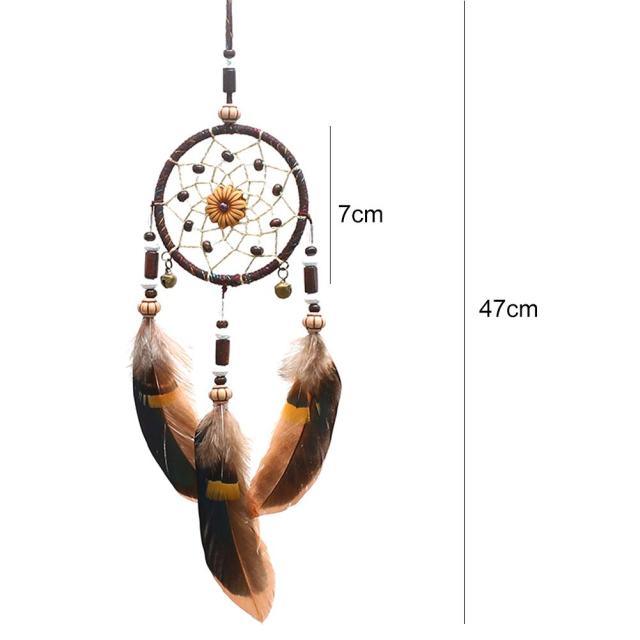 Romantic Dream Catcher Tree of Life Brown Native Handmade Traditional Dream Catcher Yin Yang 50" Long Home Decoration Feather Dream-catcher For Bedroom Wall Hanging Home Decor Wedding Party Blessing Gift