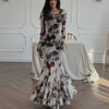 Romantic Floral Mermaid Dress | Elegant Ruffle Hem Long Sleeve French Style Maxi Dress(MS268)