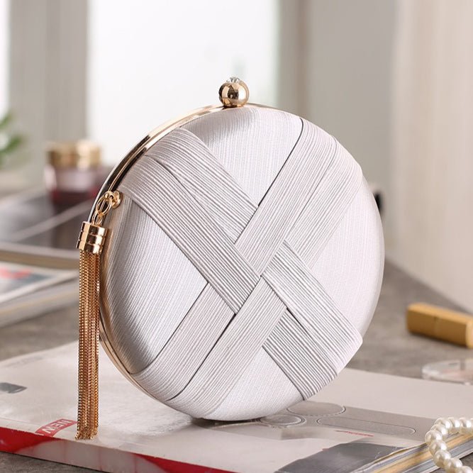 Round Evening Clutch Handbag with Braided Accent (MAC287)