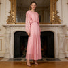 Round Neck Ruched Bodice Lantern Sleeve Floor-Length Dress(MS402)