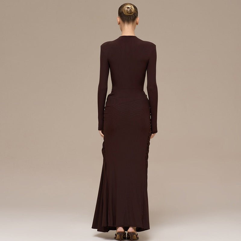Ruched Bodycon Gown with Metal Hardware(MS233)