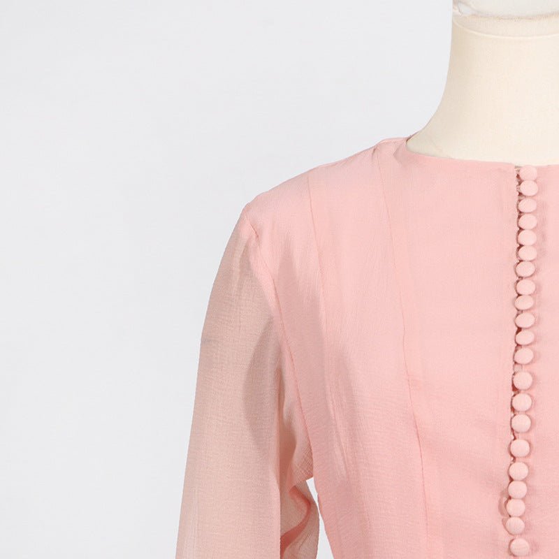 Ruffle Hem Dress with Sheer Sleeves(MS304)
