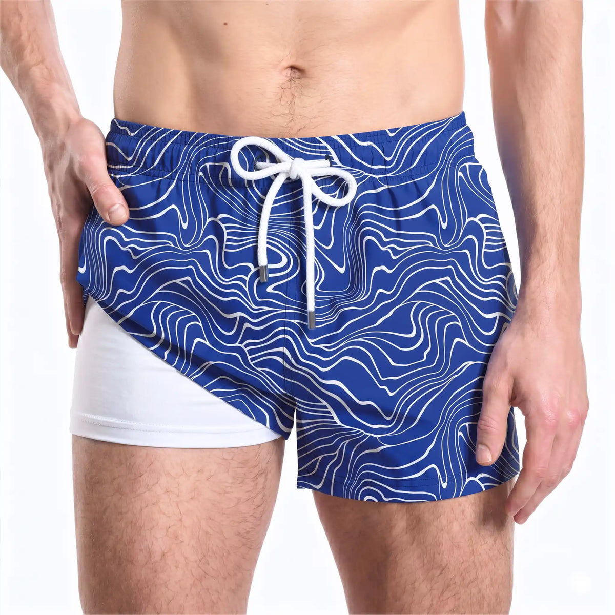 Men’s Premium Compression-Lined Hybrid Shorts – Sand Waves-Harbor and Surf