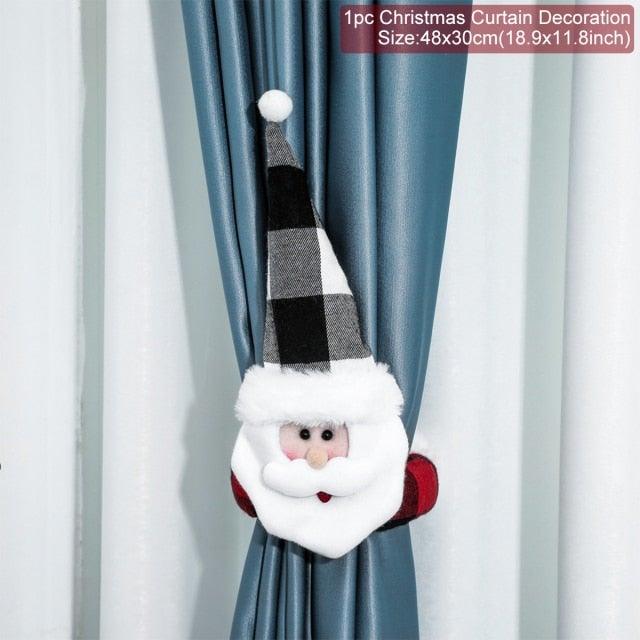 Santa Claus Elk Christmas Curtain Decor Merry Christmas Decor For Home Christmas Ornaments Gift Curtain Tieback Santa Curtain Buckle Tieback Curtain Holder Fastener Doll Wine Bottle Topper for Home Window Decorations