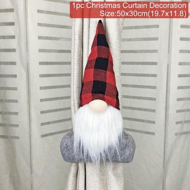 Santa Claus Elk Christmas Curtain Decor Merry Christmas Decor For Home Christmas Ornaments Gift Curtain Tieback Santa Curtain Buckle Tieback Curtain Holder Fastener Doll Wine Bottle Topper for Home Window Decorations