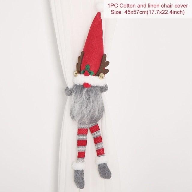 Santa Claus Elk Christmas Curtain Decor Merry Christmas Decor For Home Christmas Ornaments Gift Curtain Tieback Santa Curtain Buckle Tieback Curtain Holder Fastener Doll Wine Bottle Topper for Home Window Decorations
