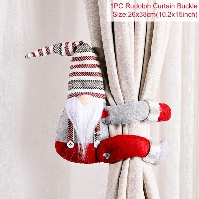 Santa Claus Elk Christmas Curtain Decor Merry Christmas Decor For Home Christmas Ornaments Gift Curtain Tieback Santa Curtain Buckle Tieback Curtain Holder Fastener Doll Wine Bottle Topper for Home Window Decorations