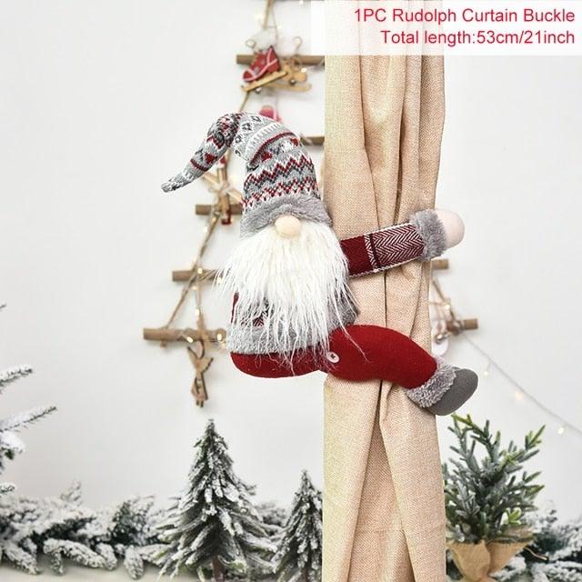 Santa Claus Elk Christmas Curtain Decor Merry Christmas Decor For Home Christmas Ornaments Gift Curtain Tieback Santa Curtain Buckle Tieback Curtain Holder Fastener Doll Wine Bottle Topper for Home Window Decorations