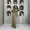 Satin Peplum Top & Skirt Set | Bell Sleeve Two-Piece Outfit(MS229)