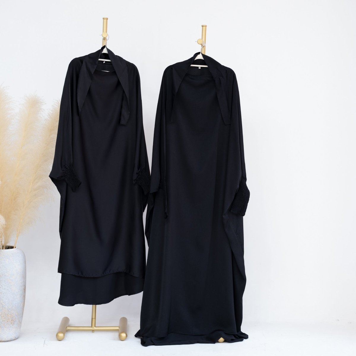 Satin Velvet Mother Daughter Matching Set | Full Circle Maxi Dress with Hijab & Batwing Sleeves(MJ022)