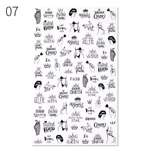 Sexy Lady Pattern 3D Nail Stickers Character Image Decals Slider Valentine Black White Nail Art Decoration Strip Line Nail Decal Self-Adhesive 3D Wave Design Decoration for Women Girls Art Stickers Decal Decoration Metallic Curve Strip Line Nail