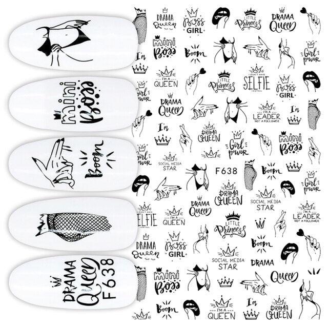 Sexy Lady Pattern 3D Nail Stickers Character Image Decals Slider Valentine Black White Nail Art Decoration Strip Line Nail Decal Self-Adhesive 3D Wave Design Decoration for Women Girls Art Stickers Decal Decoration Metallic Curve Strip Line Nail