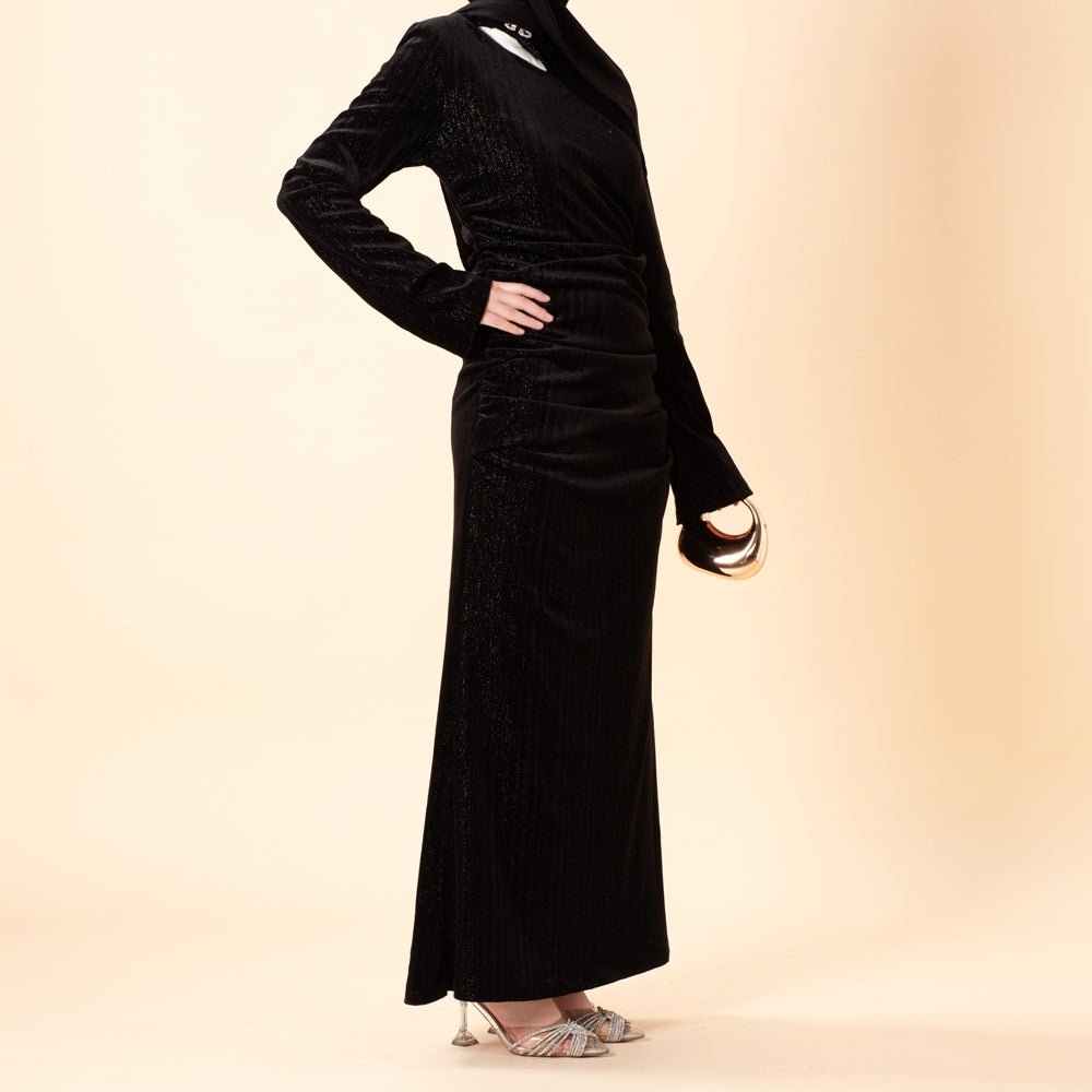 Shimmer Velvet Ruched Mermaid Gown(MA358)