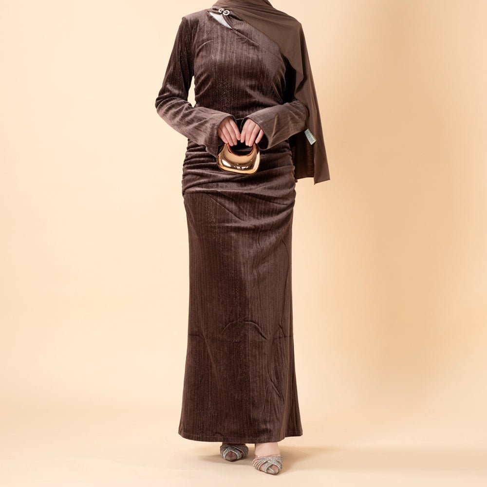 Shimmer Velvet Ruched Mermaid Gown(MA358)