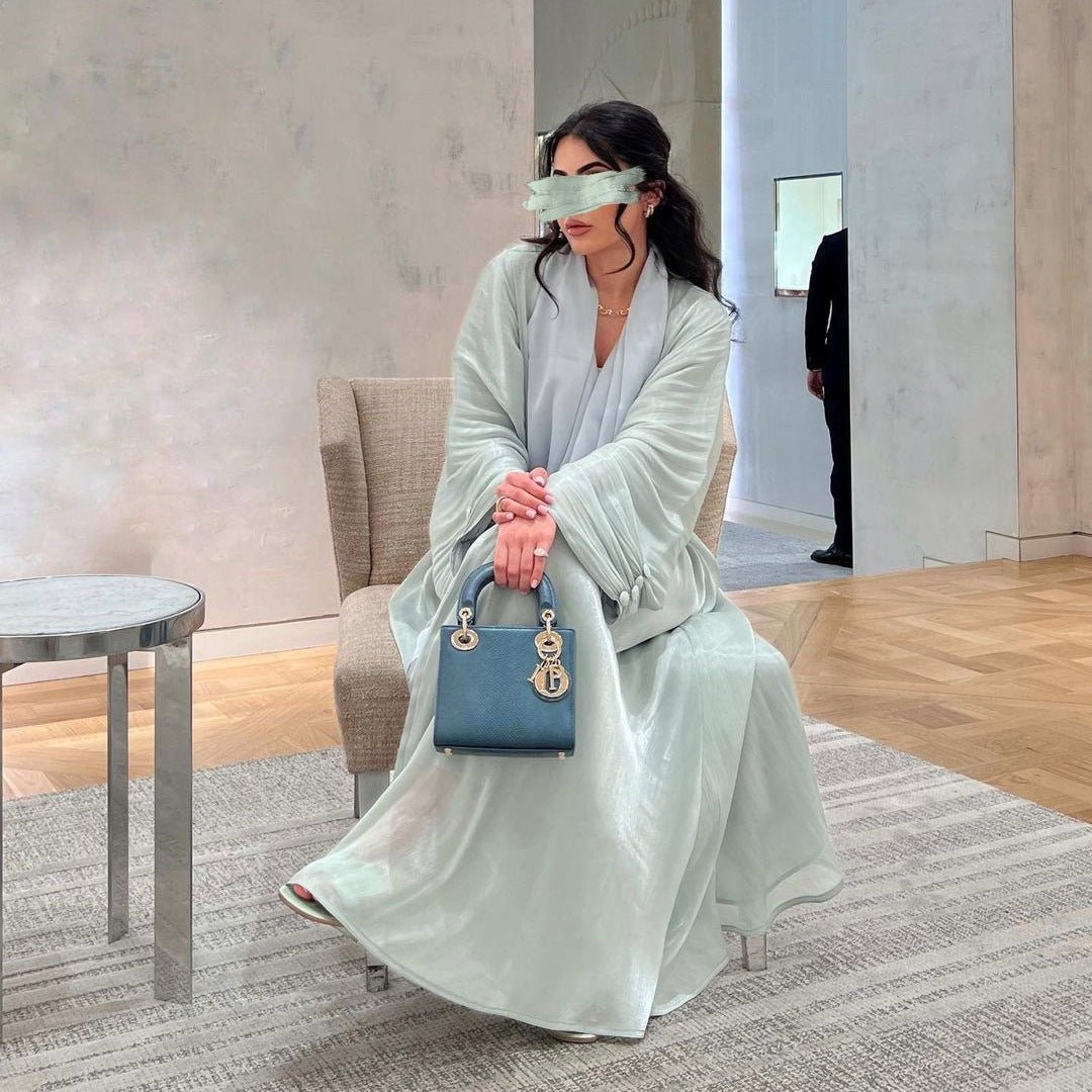 Shiny Satin Open Abaya | Shiny Abaya With Flying Sleeves (MOA141)