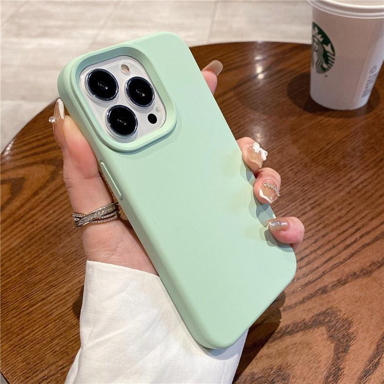 Silicone Soft Thick Protective Rubber Phone Basic Case For iPhone 14 13 Pro Max Case Luxury Silicone Phone Case for iPhone Solid Color Classic Camera Protection Case
