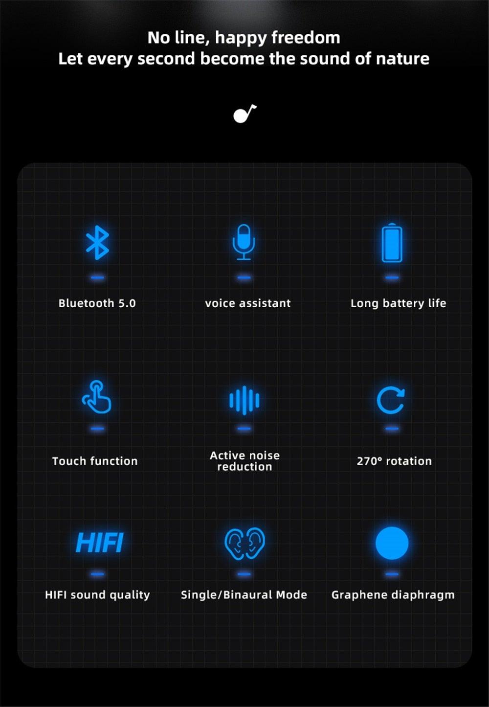 Single Wireless Bluetooth 5.0 Headset Handsfree HIFI Fingerprint Touch Hanging Ear Earphone for iPhone Waterproof Earpiece Ear Wireless Bluetooth Sport Headphones