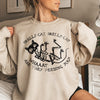 Skelly Cat Vintage Halloween Ghost Illustration With Moonlit Cemetery Scene Cozy Sweatshirt