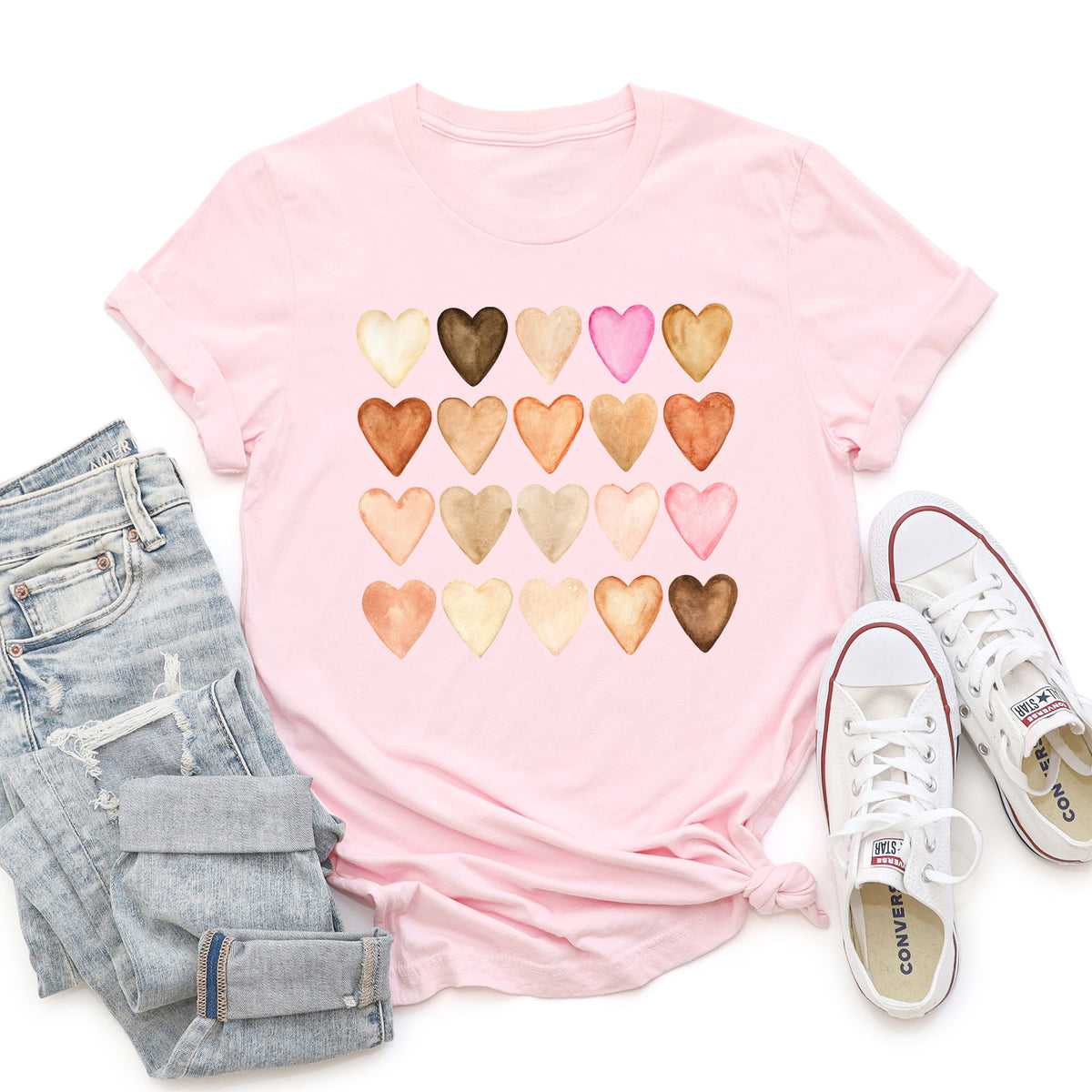 Skin Tone Hearts Multicultural Super Soft Cotton Comfort Everyday Wear Graphic Tee