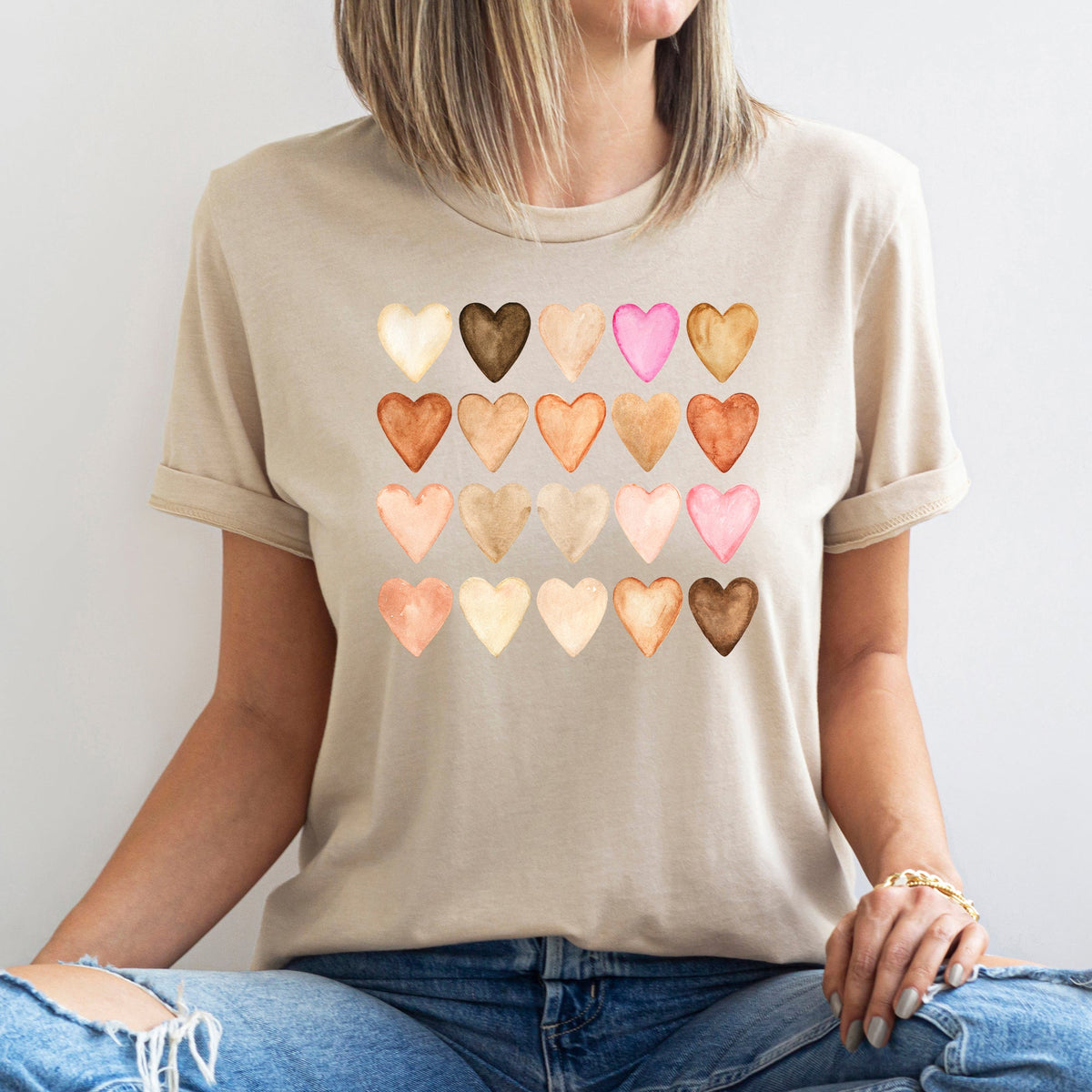 Skin Tone Hearts Multicultural Super Soft Cotton Comfort Everyday Wear Graphic Tee