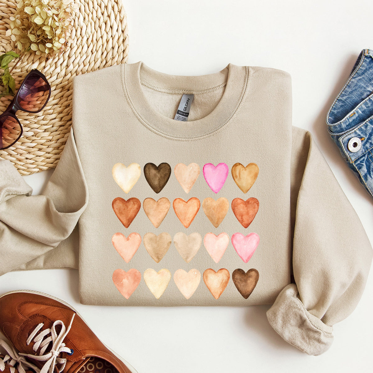Skin Tone Hearts Multicultural Valentines Day Inclusive Love For Every Skin Tone Sweatshirt