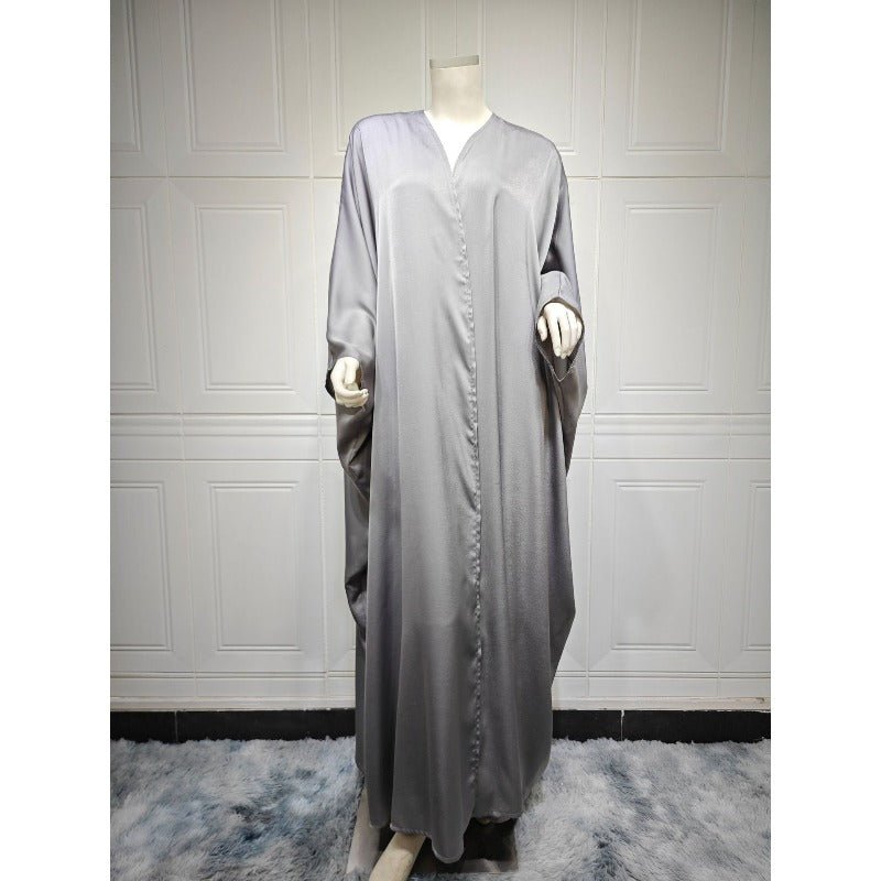 Soft Forged Bat Sleeve Abaya Robe | V-Neck Satin Cardigan Dress(MOA224)