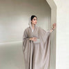 Soft Forged Bat Sleeve Abaya Robe | V-Neck Satin Cardigan Dress(MOA224)