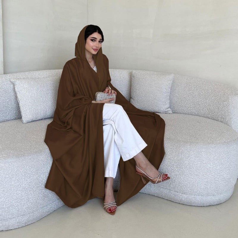 Soft Forged Bat Sleeve Abaya Robe | V-Neck Satin Cardigan Dress(MOA224)