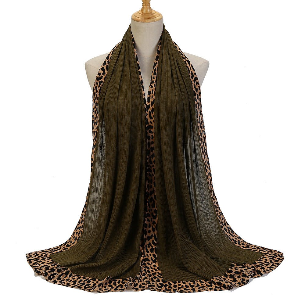 Solid Color Leopard-Print Embellished Crinkle Scarf Hijab (MH181)