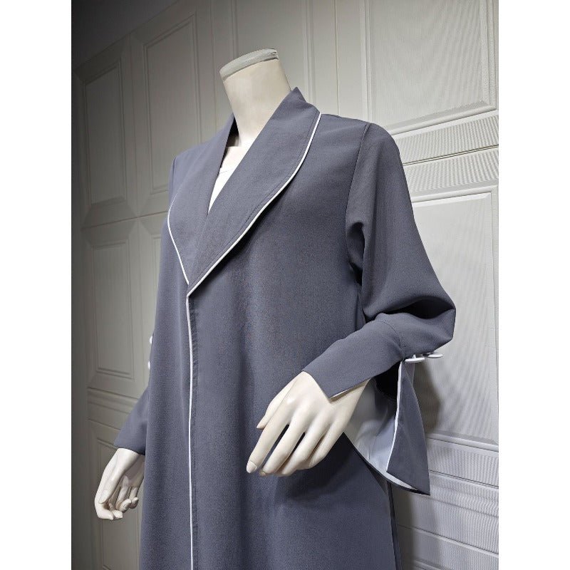 Autumn & Winter Long Dress with Open Front | Solid Color Pleated Abaya Cardigan (MOA218)