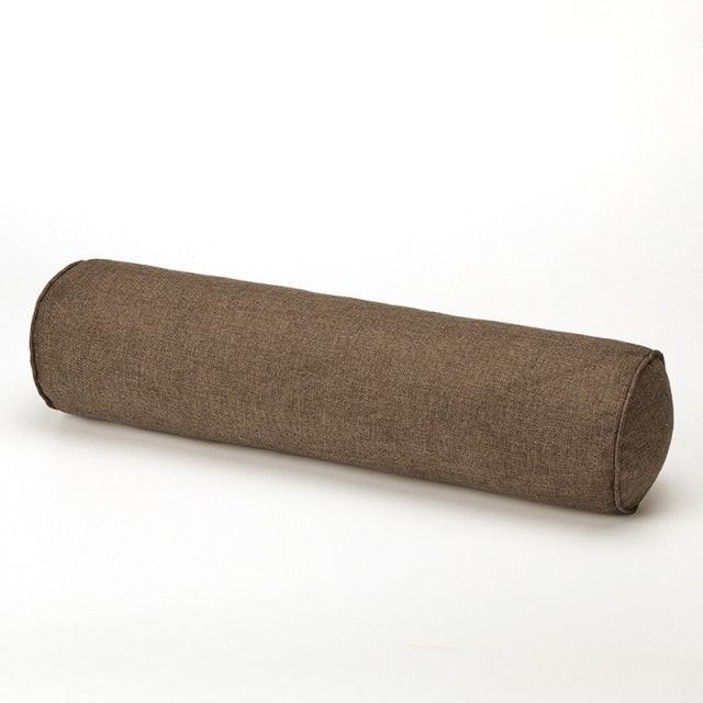 Solid Long Round Maternity Pillow Cotton linen Neck Headrest Body pillow Bed Chair Car Seat Backrest Sleeping Pillow Round Cervical Roll Cylinder Bolster Pillow with Removable Washable Cover, Ergonomically Designed  for Head Neck Spine