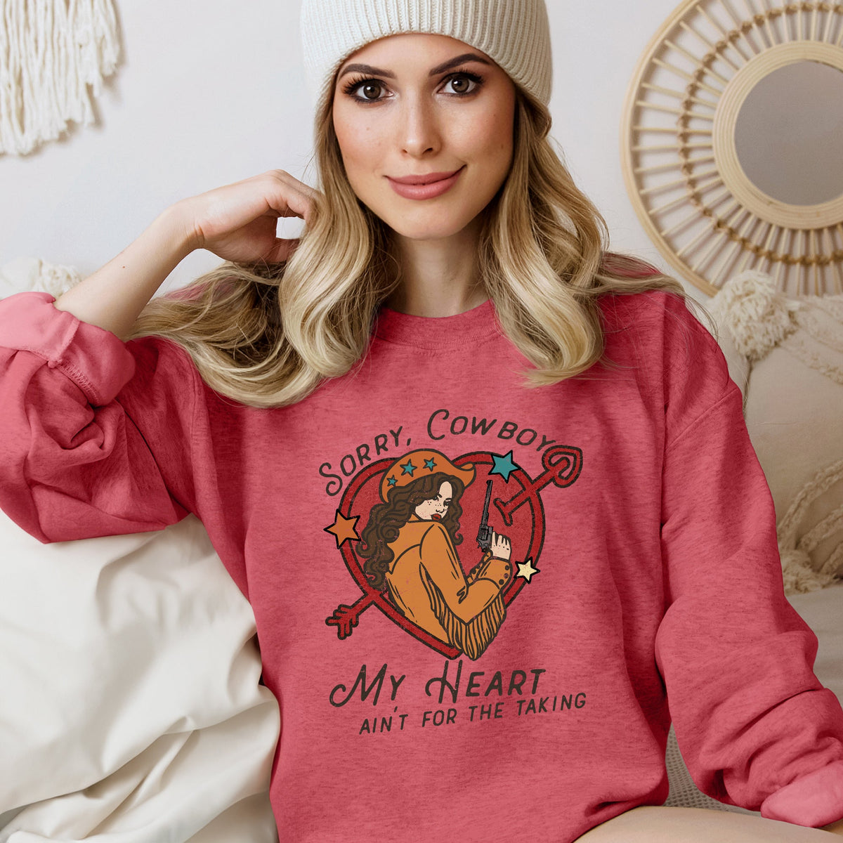 Sorry Cowboy My Heart Ain't For The Taking Graphic Cozy Western Inspired Sweatshirt
