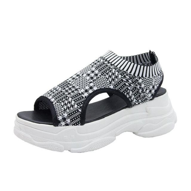 Sport Women's Comfortable Footwear Summer Platform Sandals Shoes Female Slip On Peep Toe Knitted Footwear Summer Sandals Women Shoes Female Slip On Elegant Sneakers