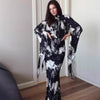 Spring Slim-Fit Lace-Up Satin Print Irregular Design Long Dress (MA162)