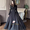 Spring Temperament Black Maxi Dress And Elegant High Neck Long Sleeve Dress with Floral Accent (MA220)