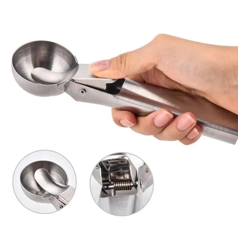 Stainless Steel Ice Cream Scooper, A Good Metal Scoop Tools For Kitchen, For Making Meatball/Melon Ball/Watermelon/Fruits, Measuring Spoon Cup for Cooking Baking
