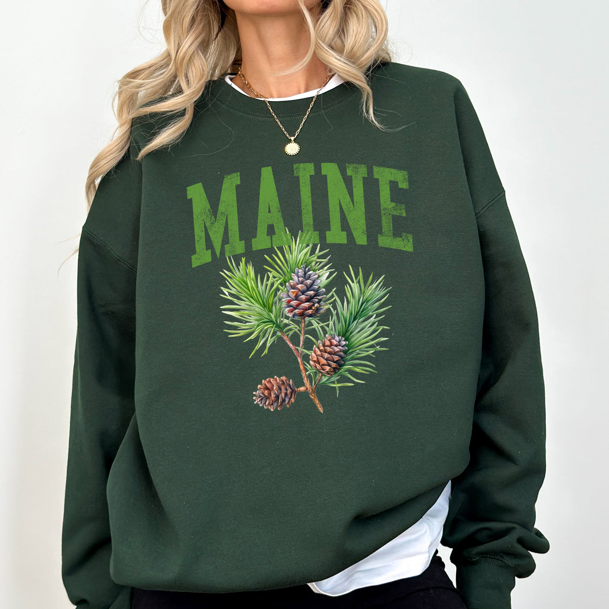 Maine State Flower Pine Cone And Tassel Heritage Edition Premium Graphic Sweatshirt