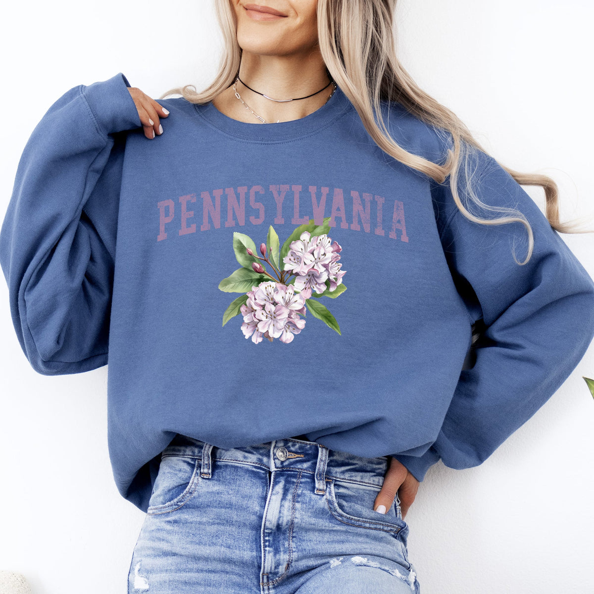 Pennsylvania State Flower Emblem Graphic Soft Fleece Warm Everyday Cozy Sweatshirt