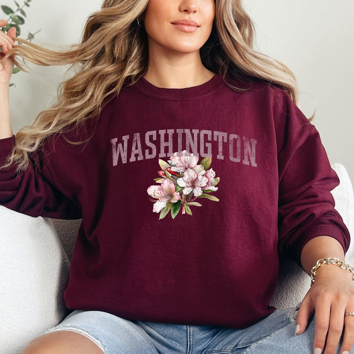 Washington State Flower Pacific Northwest Floral Illustration Edition Graphic Sweatshirt