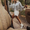 Sterlling Women's Tassel Sequin Jacket Autumn Winter Streewear Rock Stylish Long-sleeved Silver Reflective Jacket Women Outwear Tops