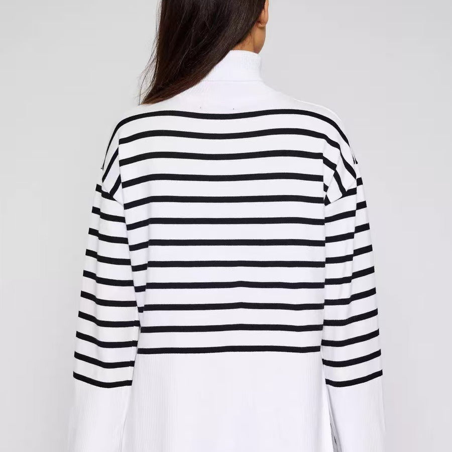 Striped Turtleneck Sweater | Oversized Colorblock Pullover(MS252)
