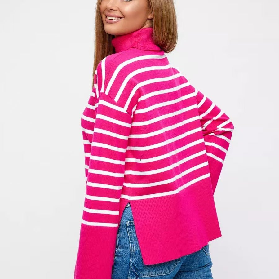 Striped Turtleneck Sweater | Oversized Colorblock Pullover(MS252)