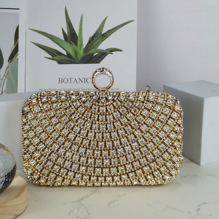 Stunning Crystal-Front Glitter-Back Clutch – Trendy Square Evening Bag for Parties & Galas (MAC275)