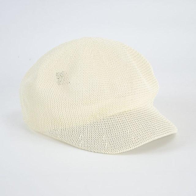 Summer Fashion Cap Straw Women Cap Adjustable Beret Mesh Breathable Berets Women Autumn Winter Hat Retro Pure Color Beanie Outdoor Beige Hat 56-58cm