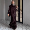 New Summer Satin Long Sleeve Dress | Modest Fashion Waist Drop Long Dress Set (MS079)
