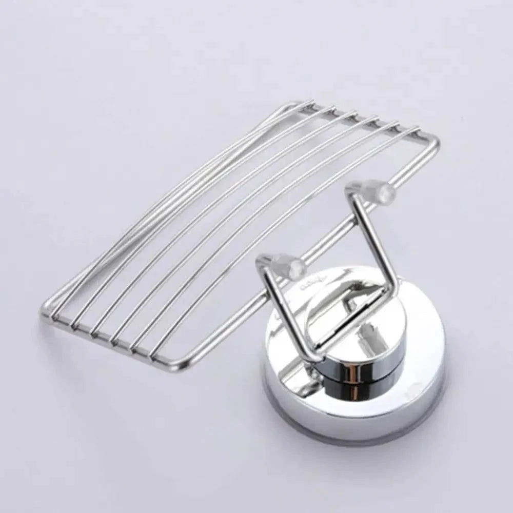 Super Strong Vacuum Suction Cup Soap Holder Drain Stainless Steel Wall-Mounted Soap Dish Shower Box Dish Punch-Free Bathroom Accessories Bathroom Soap Dish Holder Shower Soap Dish Saver Tray Bar Soap Sponge Holder for Shower Bathroom And Kitchen
