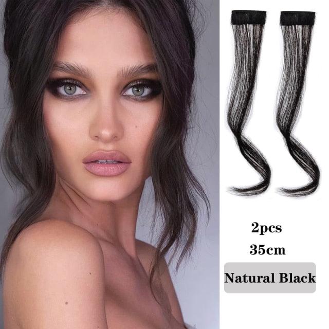 Synthetic Hair Bangs Clip In Front Side Bangs Fake Fringe Hair Extensions For Women Natural Hairpiece Natural Flat Neat side Bangs With Temples For Women One Piece Hairpiece