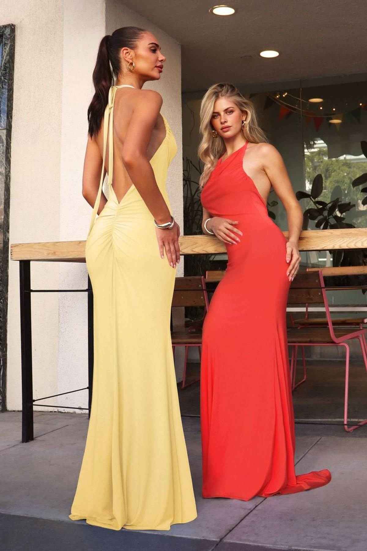 Astee T506 Multi-Way Adjustable Neckline Fitted Stretch Formal Dress