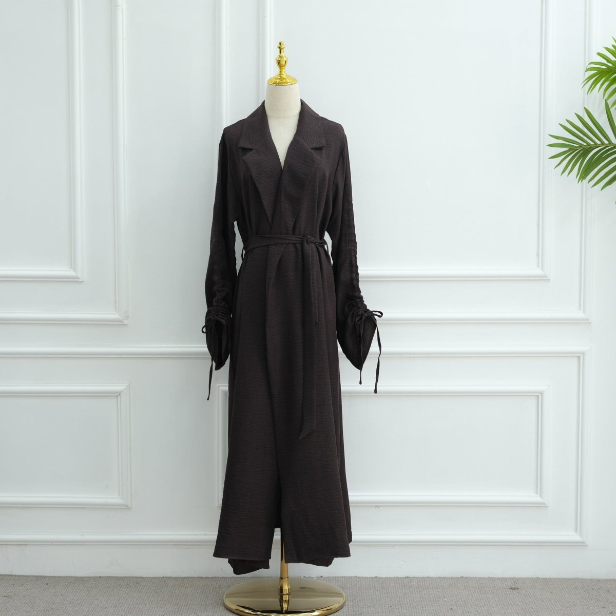 Tailored Blazer Cardigan with Ruched Sleeves | Open-Front Twill Blend Jacket(MOA246)